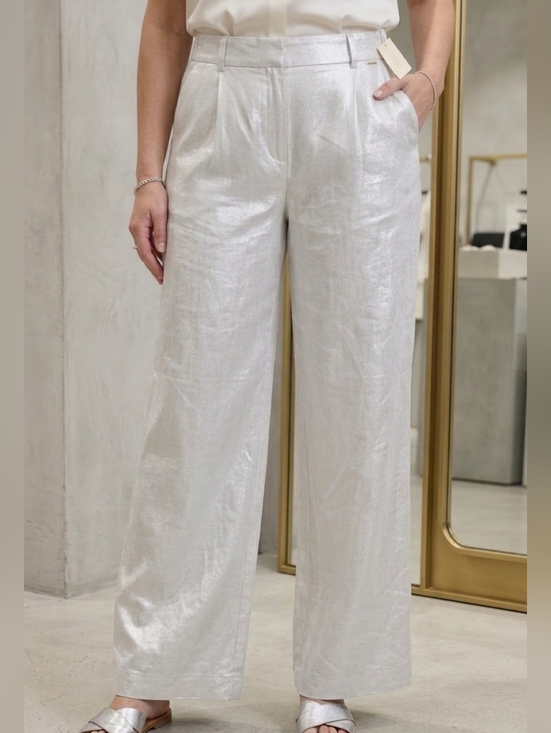 Magaschoni Pants - Magaschoni 100% Linen White Silver Wide Leg High Waist Pants, Nwt, Flowy